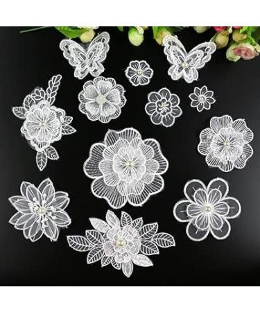 Zcketo 12 Pcs White Embroidery Lace Flower Rose Butterfly Patches - DIY Sewing Craft Appliques for Clothes, Bags, Hats & Wedding Decor - Buy Online on GoSupps.com