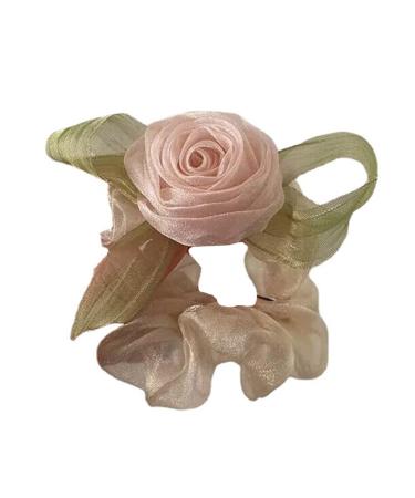 xbiez Hair Scrunchies Fairy Camellia Hair Ornament Elastic Hair Tie for Female and Young Girls Ponytail Holders Pink