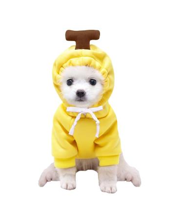Xiaoyu pet clothing dog hoodies warm sweatshirt coat puppy autumn winter clothing overall with fruit hood banana m m yellow