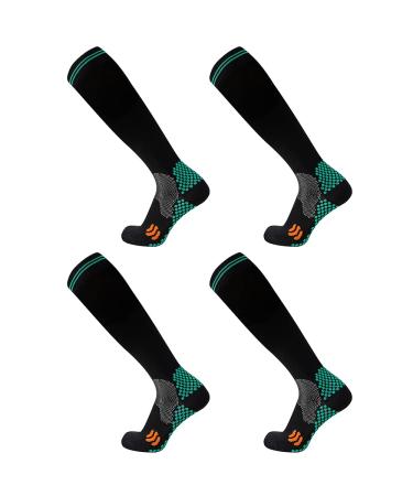 Compression Socks (2 Pair) for Men and Women 20-30 mmHg Compression Stockings Circulation for Cycling Running Support Socks XXL Black