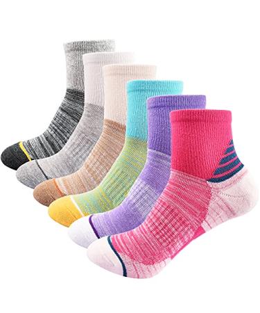 J.WMEET Women's Athletic Ankle Socks Quarter Cushioned Running Socks Hiking Performance Sport Cotton Socks 6 Pack Multicolor