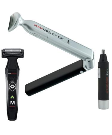 The Super Stud 3 Product Bundle by MANGROOMER  Bundle Includes The Essential Back Hair Shaver, Professional Body Groomer and Ball Groomer and The Professional Nose and Ear Hair Trimmer