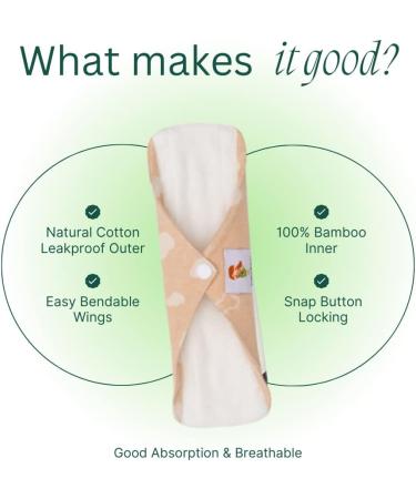 KaWaii Baby Bamboo Menstrual Pads - Reusable & Absorbent 6-Pad Set for Women - Comfortable & Eco-Friendly - 6 Count - Buy Online on GoSupps.com