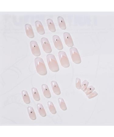 Justotry 24 PCs White French Corner Nails - Glossy Press-On Nails with Rhinestone Pattern | Nude Artificial Fake Nails for Art | Square Fingernails for Women - Buy Online on GoSupps.com