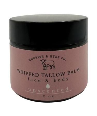 Nourish & Hyde Co. 100% Grass-Fed Tallow Whipped Balm & Lotion 2 oz | Moisturizer for Face & Body | Beef Tallow for Skin | No Seed Oils Handcrafted in USA Unscented 2 Ounce (Pack of 1)