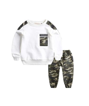 AMhomely Baby Boy Romper Sale Teen Kids Baby Boys Letter Tracksuit Camouflage Tops Pants 2PCS Outfits Set 3-4 Years White