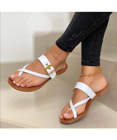Women's Open Toe Low Heel Sandals - Cross Strap Bunion Corrector with Adjustable Buckle - Summer Pain Relief Flip Flops - Size 9 White - Buy Online on GoSupps.com