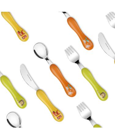 Lehoo Castle Children's Cutlery Set - 6-Piece Stainless Steel Forks Spoons & Knife for Toddlers - Orange Baby Cutlery Ideal for Kids - Buy Online on GoSupps.com