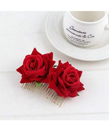 Iwobi Ladies Rose Flower Hair Clip - Elegant Bridal Hair Jewelry for Weddings Parties Halloween & Masquerades (Red) - Buy Online on GoSupps.com
