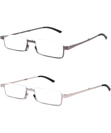 Amorays Foldable Metal Reading Glasses - Portable Anti-Blue Light - 2 Pairs with Hard Shells for Men & Women - Dark Gray & Light Gray +2.00 - Buy Online on GoSupps.com