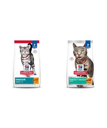 Hill's Science Diet Adult Indoor Dry Cat Food Chicken Recipe Bag 7 Pound (Pack of 1) & Adult Perfect Weight Chicken Recipe Dry Cat Food for healthy weight and weight management 7 lb Bag