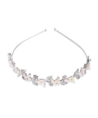 Minkissy Pearl Crystal Headband Bridal Rhinstone Flower Leaves Hairband Wedding Party Hair Hoop for Brides Bridemaids