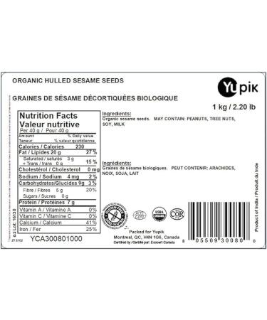 Yupik Organic Hulled Sesame Seeds 1 kg 6 Count Gluten-Free Non-GMO Kosher Vegan Raw Seeds No Outer Shells Unsalted Source of Protein Fiber Iron & Calcium Ideal for Tahini Toppin &Baking 6 kg - Buy Online on GoSupps.com