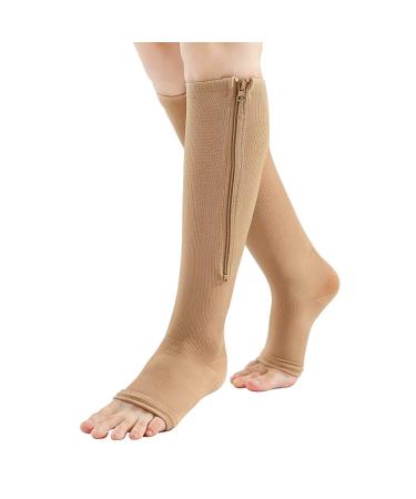 Monliya compression stockings with zipper knee -length supports the leg open toe area 23 32 mmHg (Torr) size.L beige