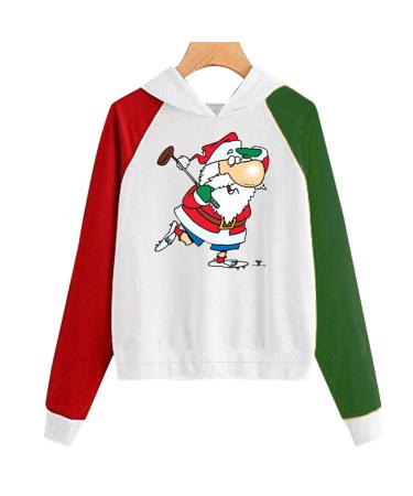 Bigfanshu Womans Tops Christmas Print Hooded Long Sleeves Sweatshirt Pullover Shirt