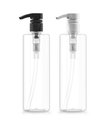 Bar5F Plastic Lotion Bottles with Black & White Pumps, 16 oz | Leak Proof, Empty Clear Cylinder, Refillable, BPA Free for Shampoo, Moisturizer, Face Cream, Liquid Hand Soap | Pack of 2