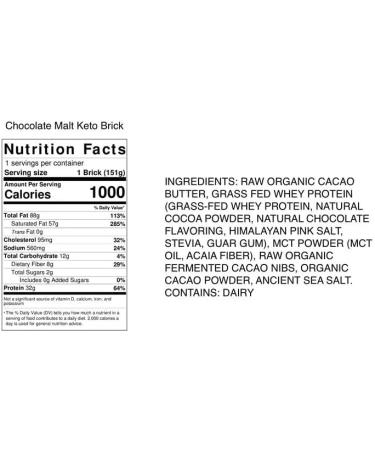 Keto Brick | Chocolate Malt High Performance Keto Meal and Snack Bar - Low Carb Sugar-Free High Protein Keto Bars for On-the-Go Energy Perfect for Keto Diets (Chocolate Malt 2 Pack) Chocolate Malt Single - Buy Online on GoSupps.com