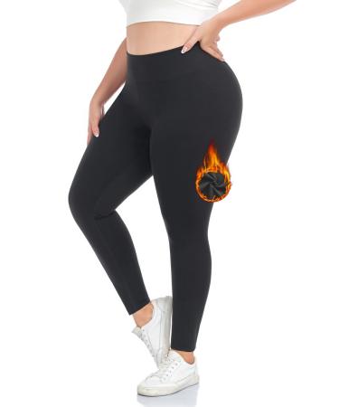 COOTRY Plus Size Fleece Lined Leggings for Women Thermal Underwear Long Joins Base Layer Yoga Pants 2X Black