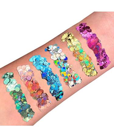 Moon Glitter Holographic Face & Body Chunky Glitter Gel Set - 6 Colors (Silver Pink Gold Rose Gold Blue Green) - 12ml - Perfect Gift for Glamorous Makeup Looks - Buy Online on GoSupps.com