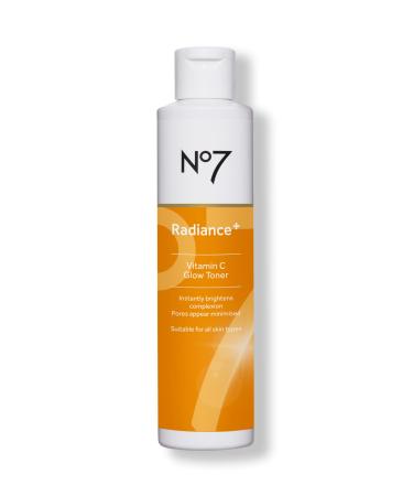 No7 Radiance+ Vitamin C Glow Toner - 2% Vitamin C Complex Toner with Willow Bark & Aloe Vera - AHA Face Exfoliant Improves Skin Texture - Water Based Face Toner (6.7 fl oz)