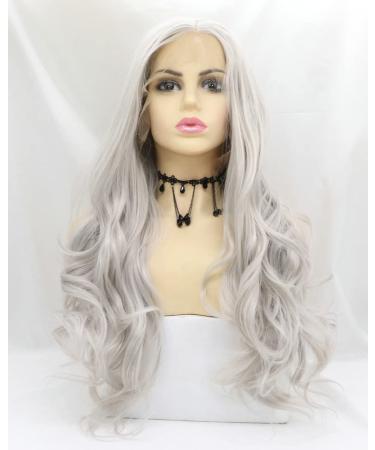 Drag Queen Wigs Natural Hairline Synthetic Lace Front Wigs For Women Female Natural Gray Color 22"