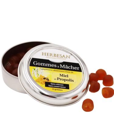 HERBESAN® - HONEY & PROPOLIS Gummies - Comfort of the throat - Made in France - Metal box - 45 chewing gums