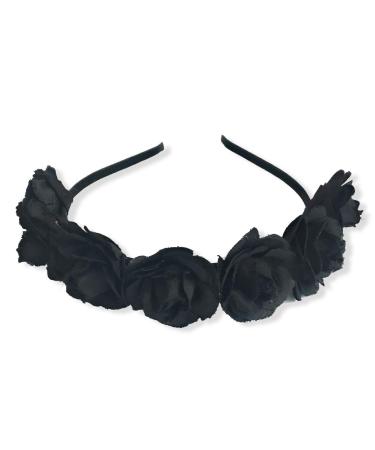 Rose Garland on Headband for Women Girls Crown Halloween Sugar Skull Velvet Headband (Black)