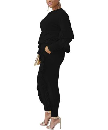 KANSOON Women 2-Piece Puff Sleeve Top & Flounced Pants Sweatsuit Set - Buy Online on GoSupps.com