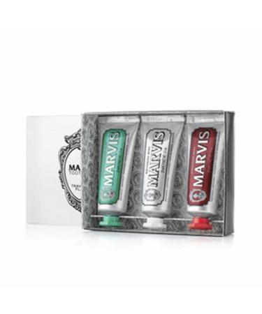 Marvis 3 Flavors Toothpaste Flavour Collection (3 tubes of 25 ml) - Travel Toothpaste Classic Mint, Whitening Mint and Cinnamon Mint