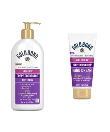 Gold Bond Age Renew 14 oz Crepe Corrector Body Lotion & 3 oz Hand Cream Bundle Replenishing & Smoothing Formulas