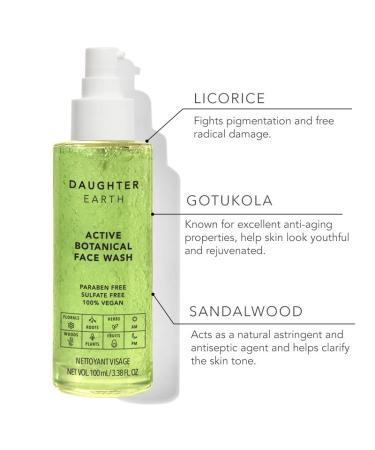 Daughter Earth Active Botanical Face Wash | Vegan Paraben & Sulphate Free | Hydrating & Brightening | Fights Pigmentation | 100 ml - Buy Online on GoSupps.com