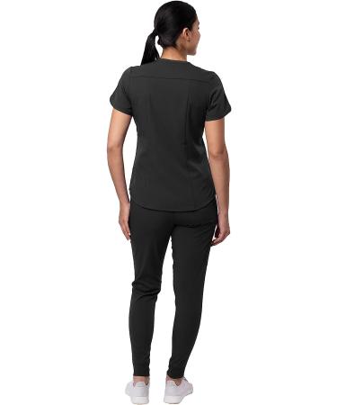 Adar Pro Modern Athletic Scrub Set for Women - V-Neck Top & Yoga Jogger Pants, Black, Size Medium - Buy Online on GoSupps.com