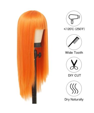 Orange Long Straight Wigs for Women | 28 Inch Synthetic Hair Wig with Bangs for Cosplay & Daily Use - Buy Online on GoSupps.com