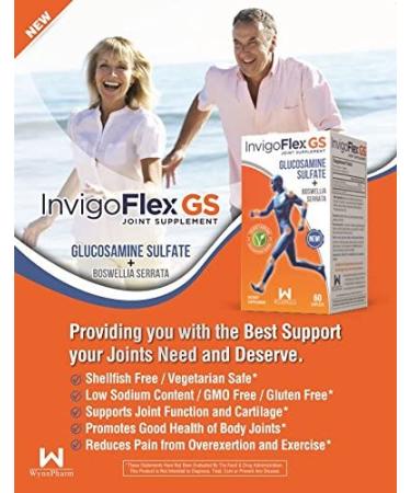InvigoFlex GS - Glucosamine Sulfate with Boswellia Serrata - Premium Joint Pain Relief Supplement for Knees, Hands, Back, and Hips - Non-GMO, Gluten-Free, Shellfish-Free, Sodium-Free, Vegetarian Safe - Buy Online on GoSupps.com