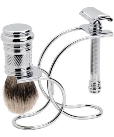 Premium Mercury Razor Set with Brush & Stand - Gloss Chrome | Wet Shaving | Made in Germany - Buy Online on GoSupps.com