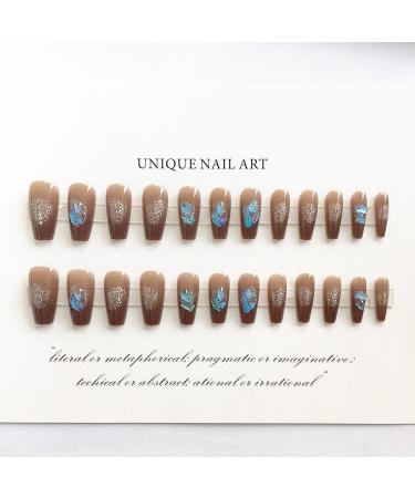 24Pcs/Set Press On Nails Coffee Long Fake Nail Detachable Patch False Nails Acrylic Fake Nails Full Cover Nails Tips Artificial Finger Manicure Press on nails for Women and Girls - Buy Online on GoSupps.com