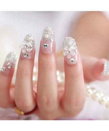 Shop Hujl 24pcs Shiny Silver Crystal 3D Rhinestone Artificial Nails - Perfect Wedding Tips for Brides | Press-On Fake Nails for Women - Buy Online on GoSupps.com