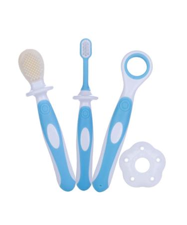 NUOBESTY Baby Infant Toys Training Teether Toothbrush Kit Soft Bristle Tooth Oral Care 360 Training Tooth Brush for (Blue) Baby Chew Toy Chew Toys