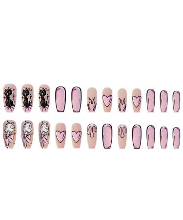 Foccna Comic Pink Press on Nails - Extra Long Acrylic Coffin LOVE Design Fake Nails for Women - 24 pcs - Buy Online on GoSupps.com