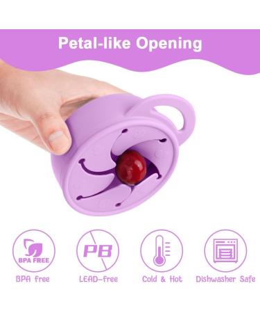 Vicloon Collapsible Silicone Baby Snack Cup - Non-Spill Snack Pot for Toddler with Lid - Purple - Buy Online on GoSupps.com