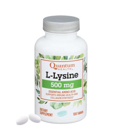 Quantum Health L-Lysine 500mg Essential Amino Acid Supplement - Supports Collagen & Protein Synthesis Bone Health Muscle Recovery and Immune Health - Vegan Friendly - 100 Tablets Unflavored 100 Count (Pack of 1)