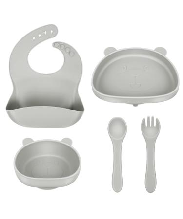 ZS ZHISHANG Baby Weaning Set Baby Bowls Baby Plates Weaning Bowl Silicone Baby Feeding Set Weaning Plate Suction Bowls for Babies Weaning Baby Cutlery Set Baby Gifts Smoky Gray