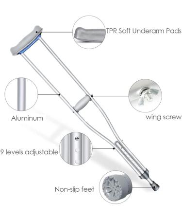 Adult Crutches Medical Underarm Crutches Aluminum Adjustable Adult Underarm Crutches Comfort Handle Crutches Canes Walking Cane Convenient Independence Adult size 69"-77" - Buy Online on GoSupps.com