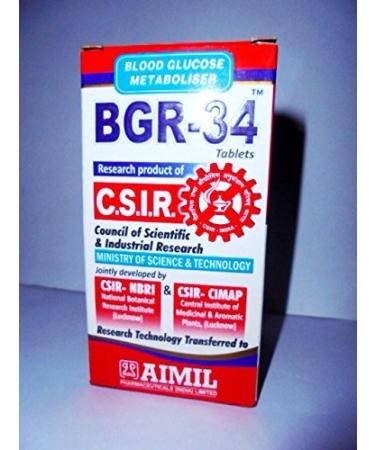 2 Packs of BGR-34 Tablets 100% Natural Herbal Blood Glucose Metaboliser Research Product of C.S.I.R.
