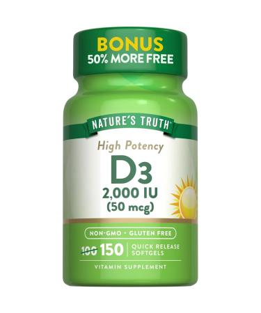 Nature's Truth High Potency Vitamin D3 2000 iu 150 Count (Pack of 3)