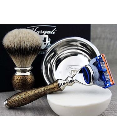 6 Pc Men's Shaving Kit - 5 Edge Razor Silver Tip Badger Hair Brush Stand Soap & Bowl - Perfect Gift Set for Men - Buy Online on GoSupps.com