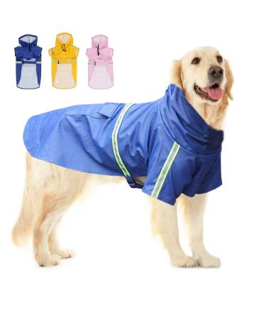 meioro Dog Raincoat Hooded Rain Jacket,Waterproof Pet Slicker Poncho with Reflective Strip,Lightweight Adjustable Puppy Rain Coat for Small Medium Large Dogs 5XL (Chest 41.3'' Back 33.4'') Blue