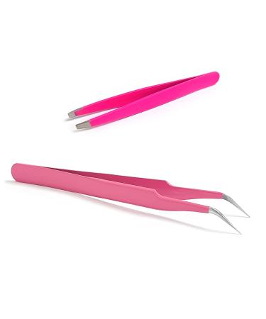 2-part eyebrow and eyelash sink set weird stainless steel-eye brow clip + elbow eyelash clip remove eyebrows facial hair professional make-up tools (pink)