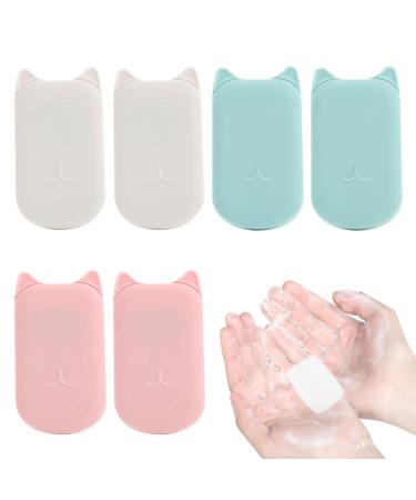 IETONE 6 Pcs Cute Multicolor Cat Ear Shaped Soap Paper with Boxes, Portable Mini Scented Soap Slice Hand Washing Supply, Traveling Hand Cleaning Bath Tool Slice Sheet Foaming Paper for Outdoor Camping