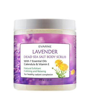 Evarne Lavender Dead Sea Salt Body Scrub with 7 Essential Oils Calendula and Vitamin E